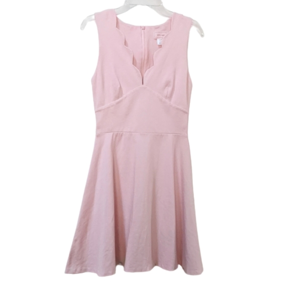 Love... ady Dress Baby Pink Mini Scalloped V-neck Fit & Flare Stretchy - Picture 1 of 16